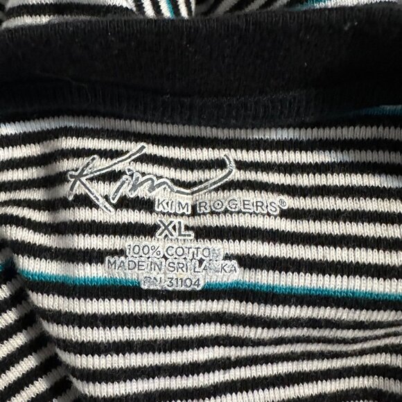 Kim Rogers Women’s XL Top Black White Striped V-Neck 100% Cotton Classic - Picture 7 of 8